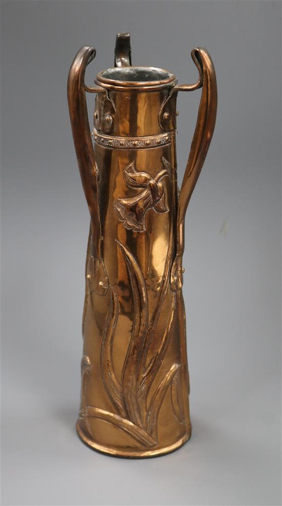 An Arts and Crafts copper vase height 34cm